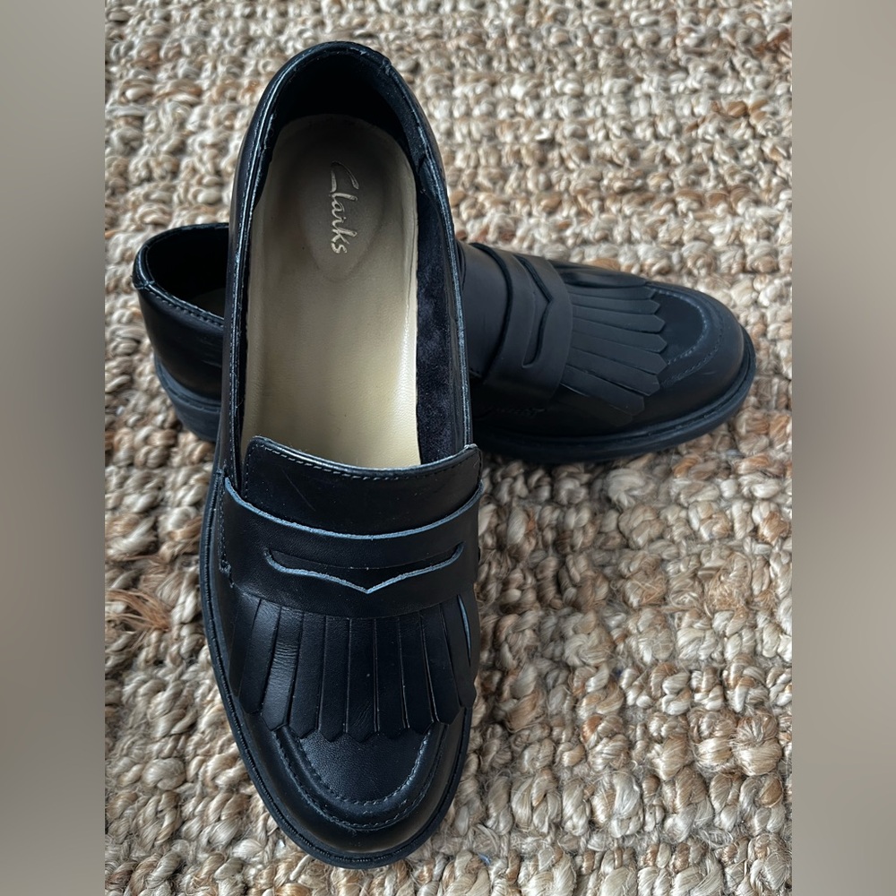 Clarks Black Leather Loafers